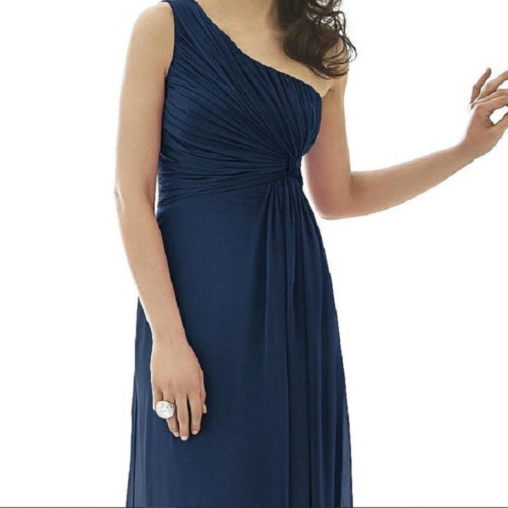 After Six 6651...Full Length, One shoulder, Chiffon Dress...Midnight...Size 6 - Picture 2 of 6